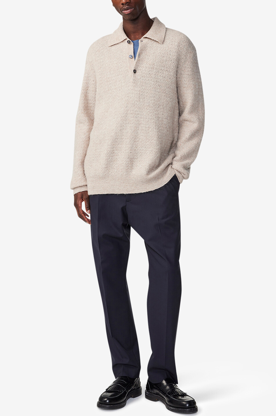 Alpaka-Mix-Polo-Pullover mit Strickmuster Alfie