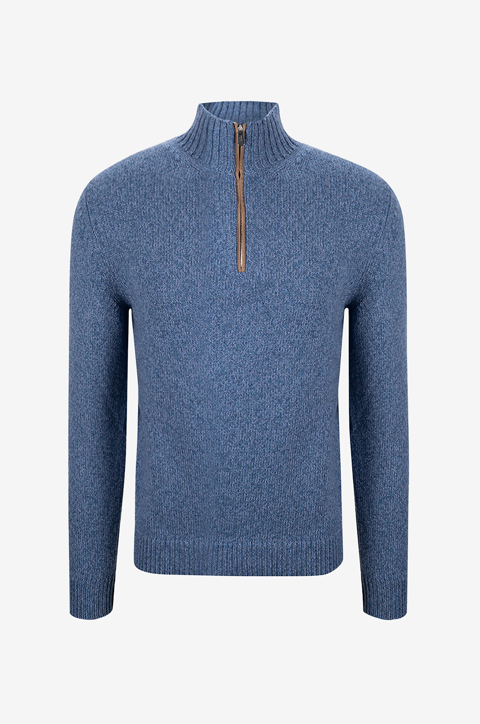 Half-zip stand-up collar cashmere jumper with suede piping