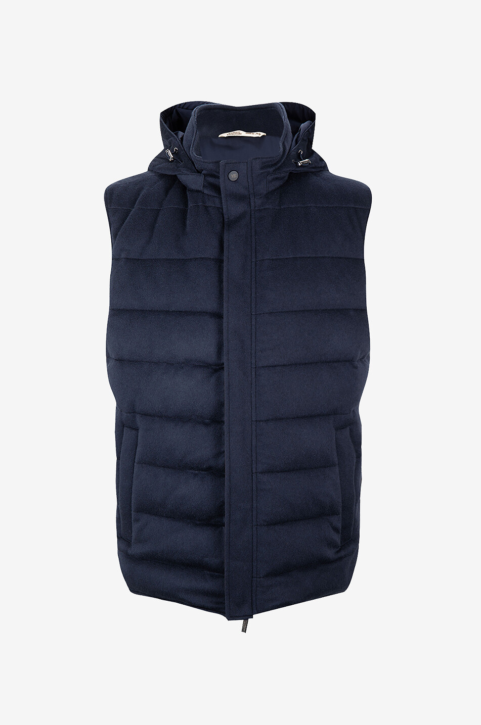 Cashmere hooded sleeveless down jacket