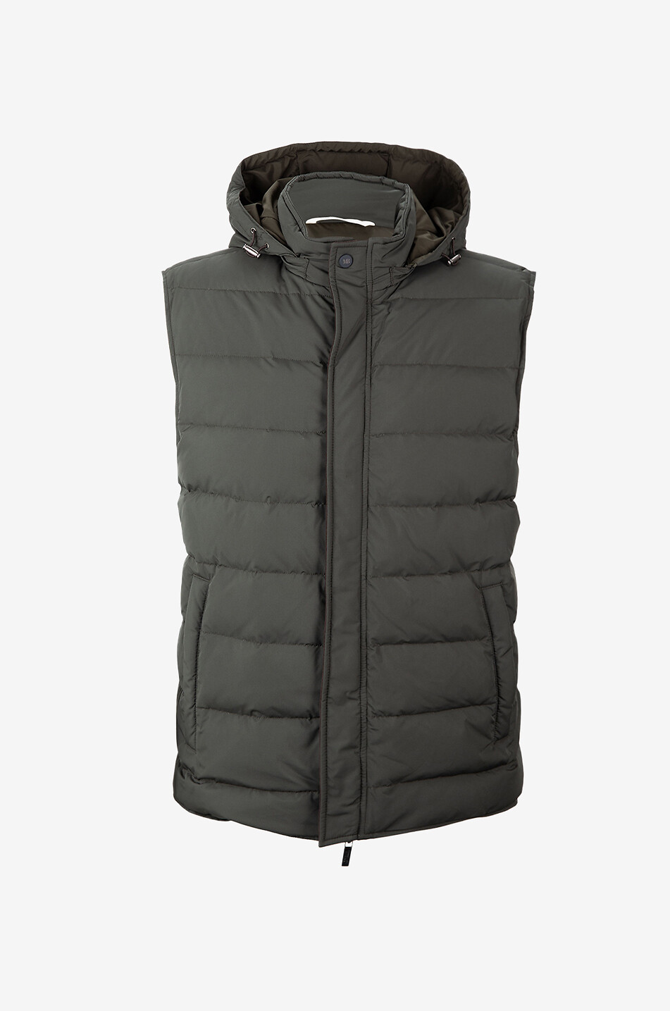Hooded sleeveless down jacket