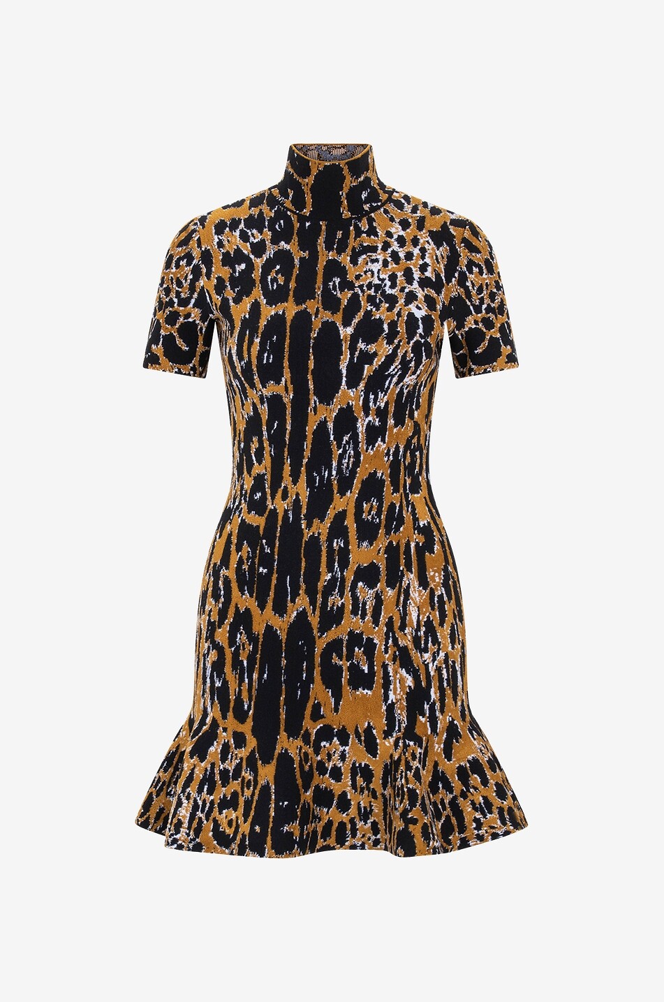Leopard spot jacquard knit peplum mini dress