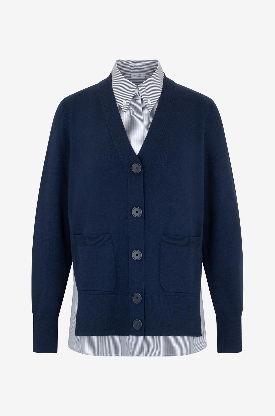 2-in-1 effect striped poplin and knit shirt