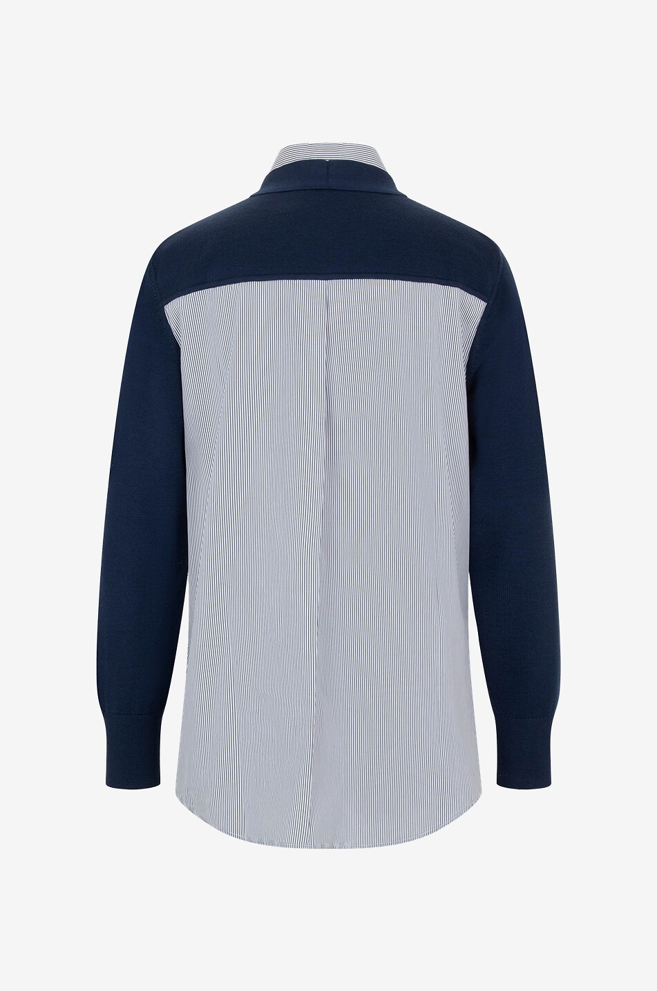 AKRIS PUNTO 2-in-1 effect striped poplin and knit shirt Women DARK BLUE 2