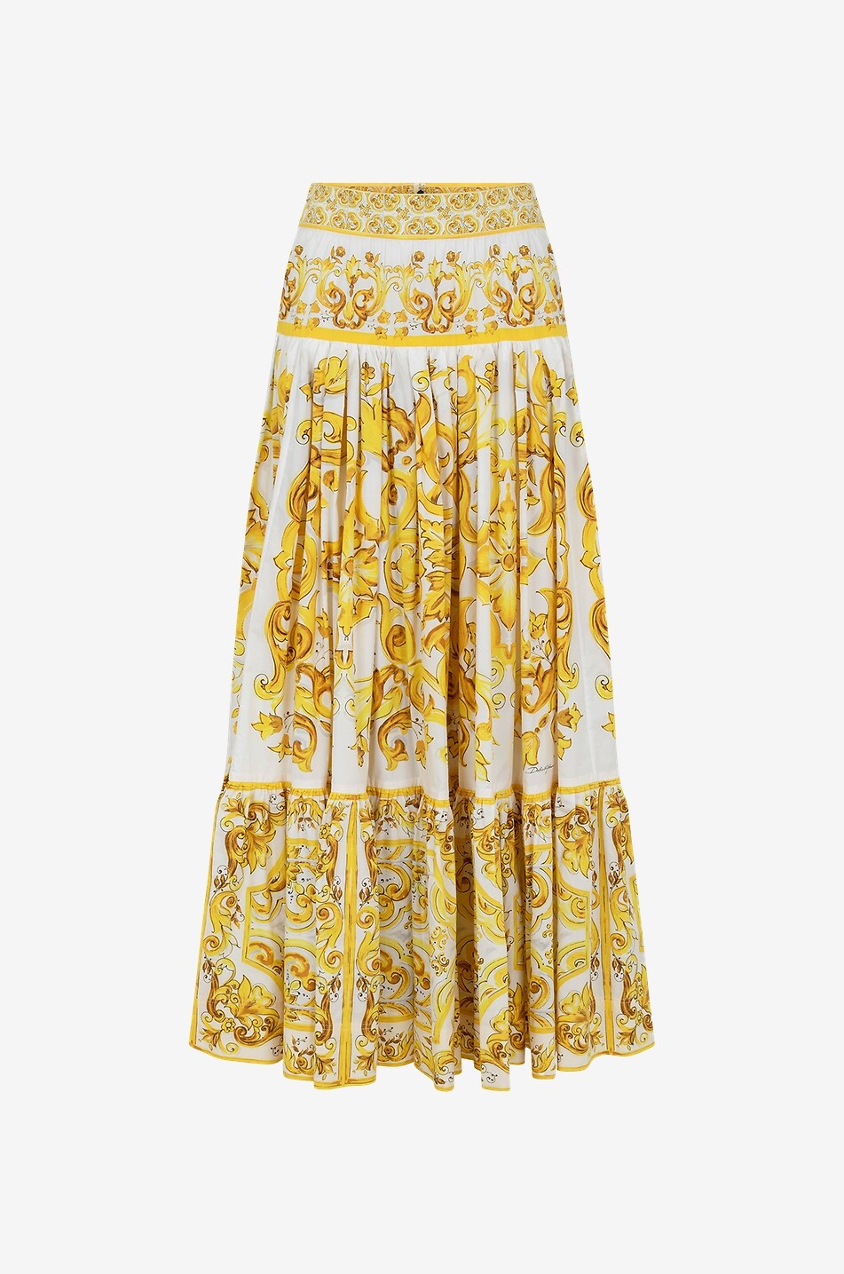 DOLCE & GABBANA Majolica long tiered-flounced poplin skirt Women YELLOW 1