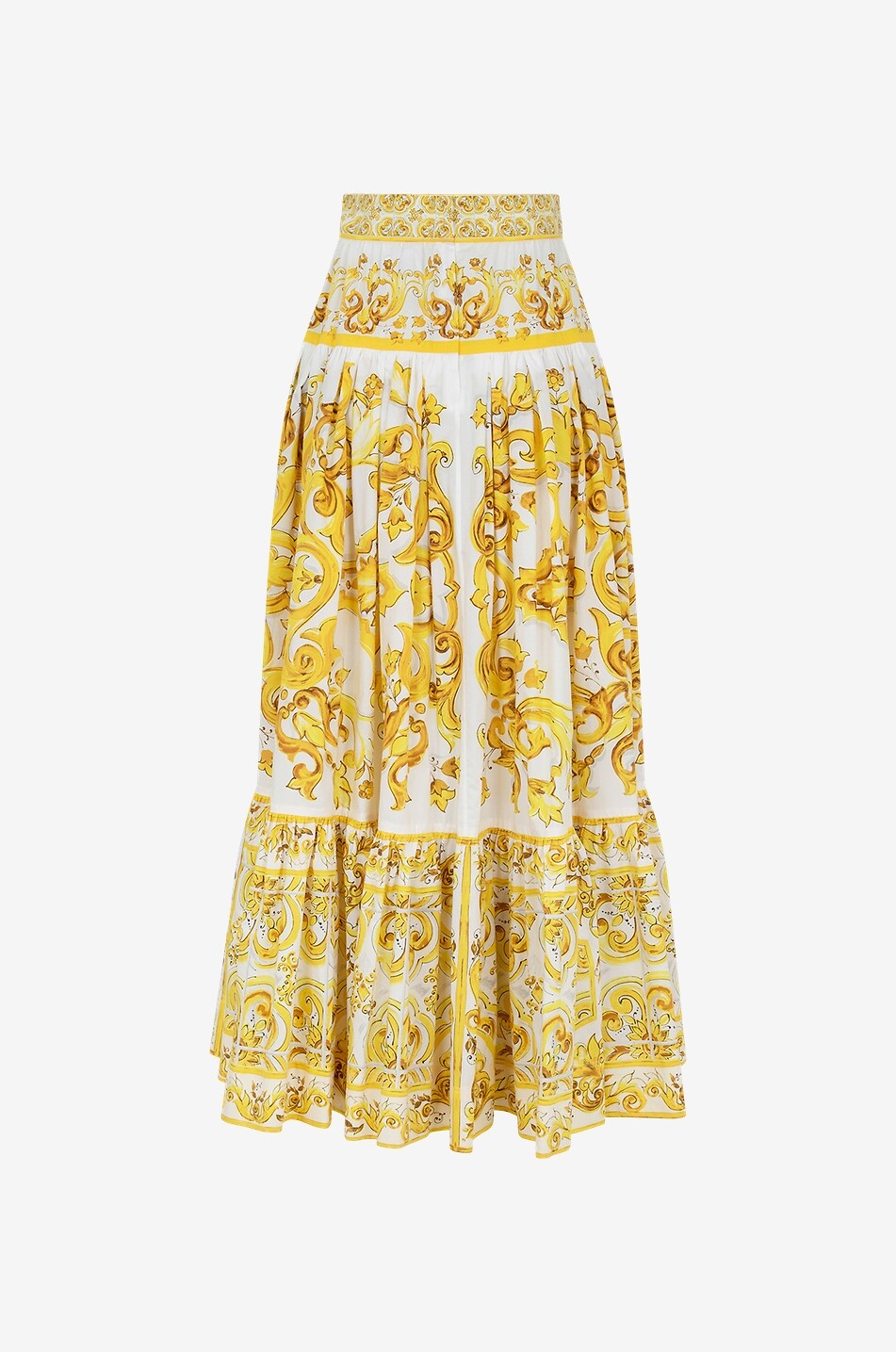 DOLCE & GABBANA Majolica long tiered-flounced poplin skirt Women YELLOW 2
