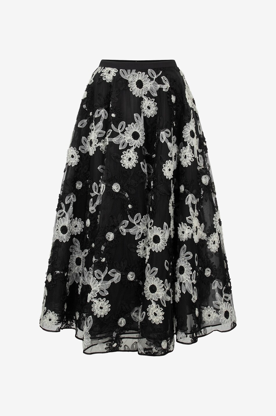 Floral tulle falred tulle midi skirt