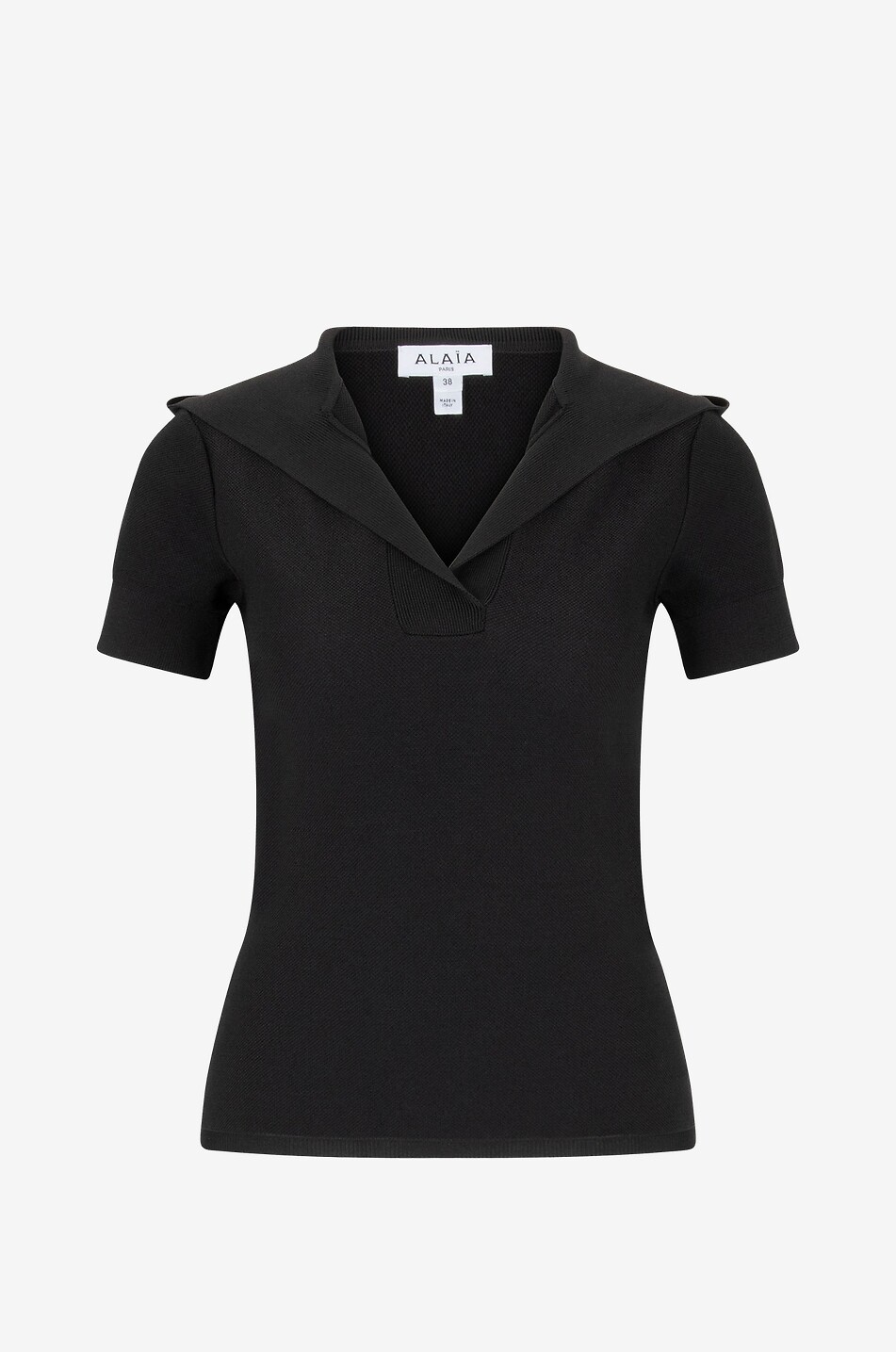 ALAÏA Hooded figure-hugging piqué knit polo shirt Women BLACK 1