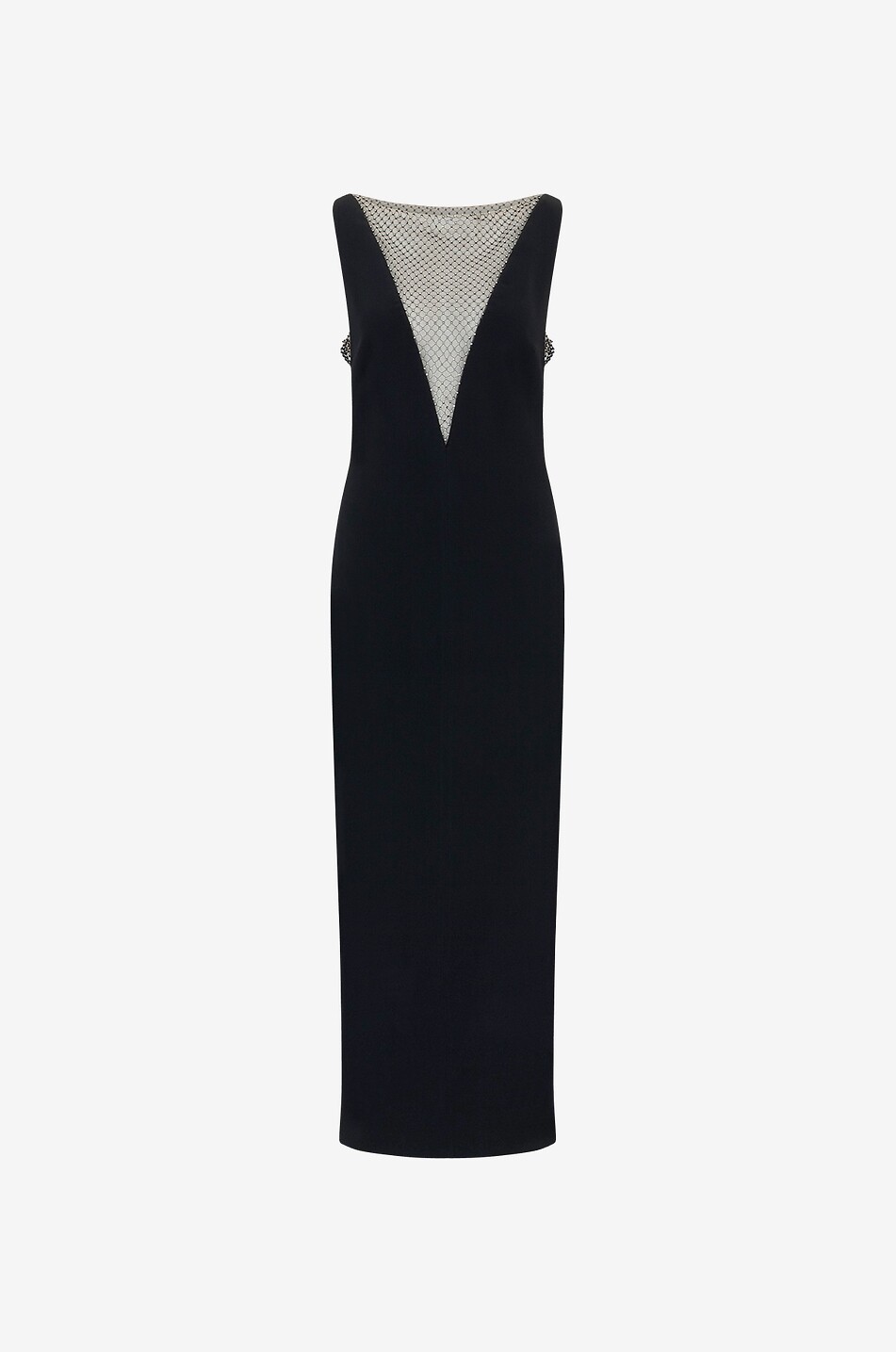 Ärmelloses Abendkleid aus Crêpe und Tüll mit Kristallen