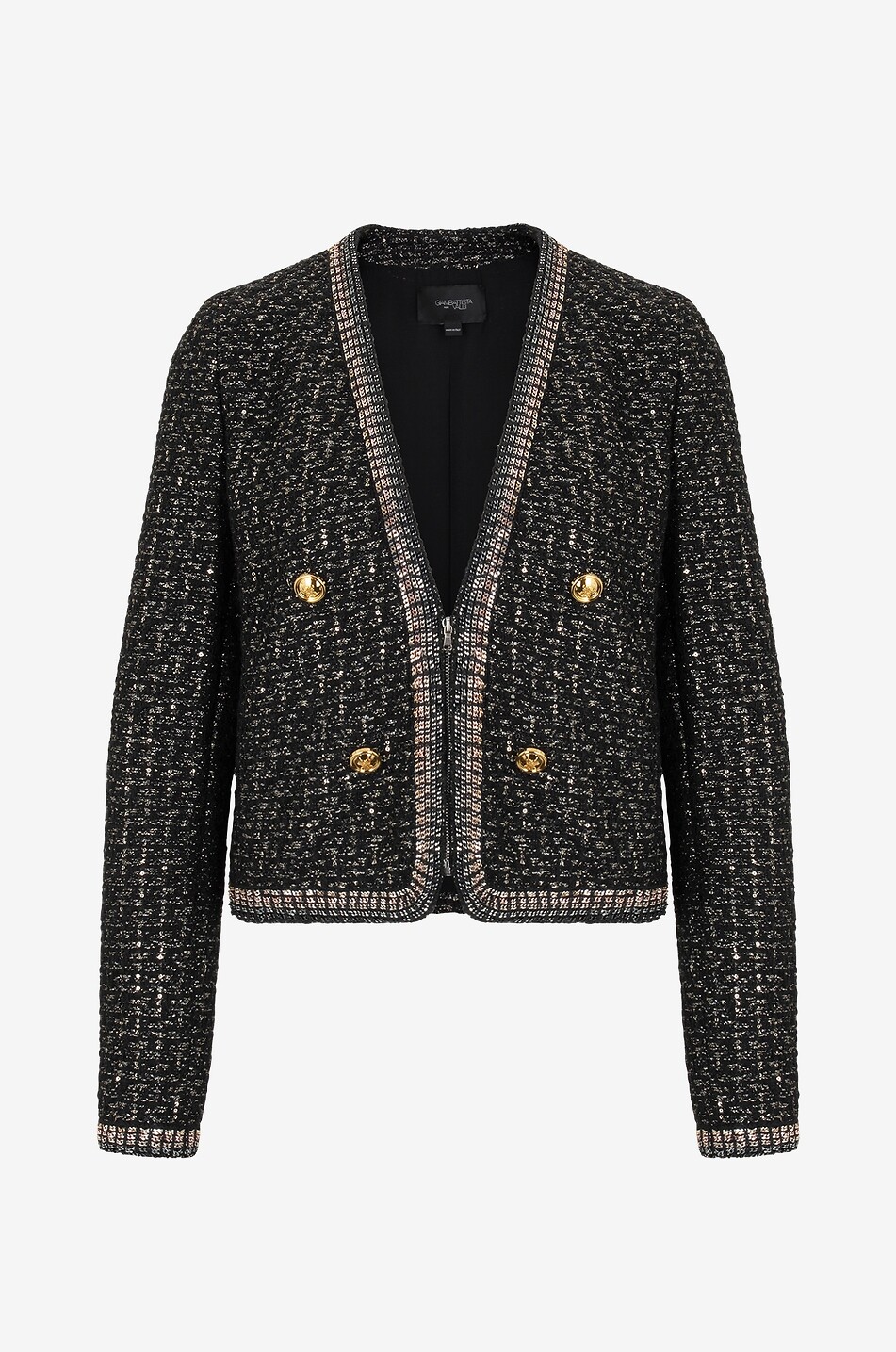 Tweed-Kostümjacke mit Pailletten und Ketten