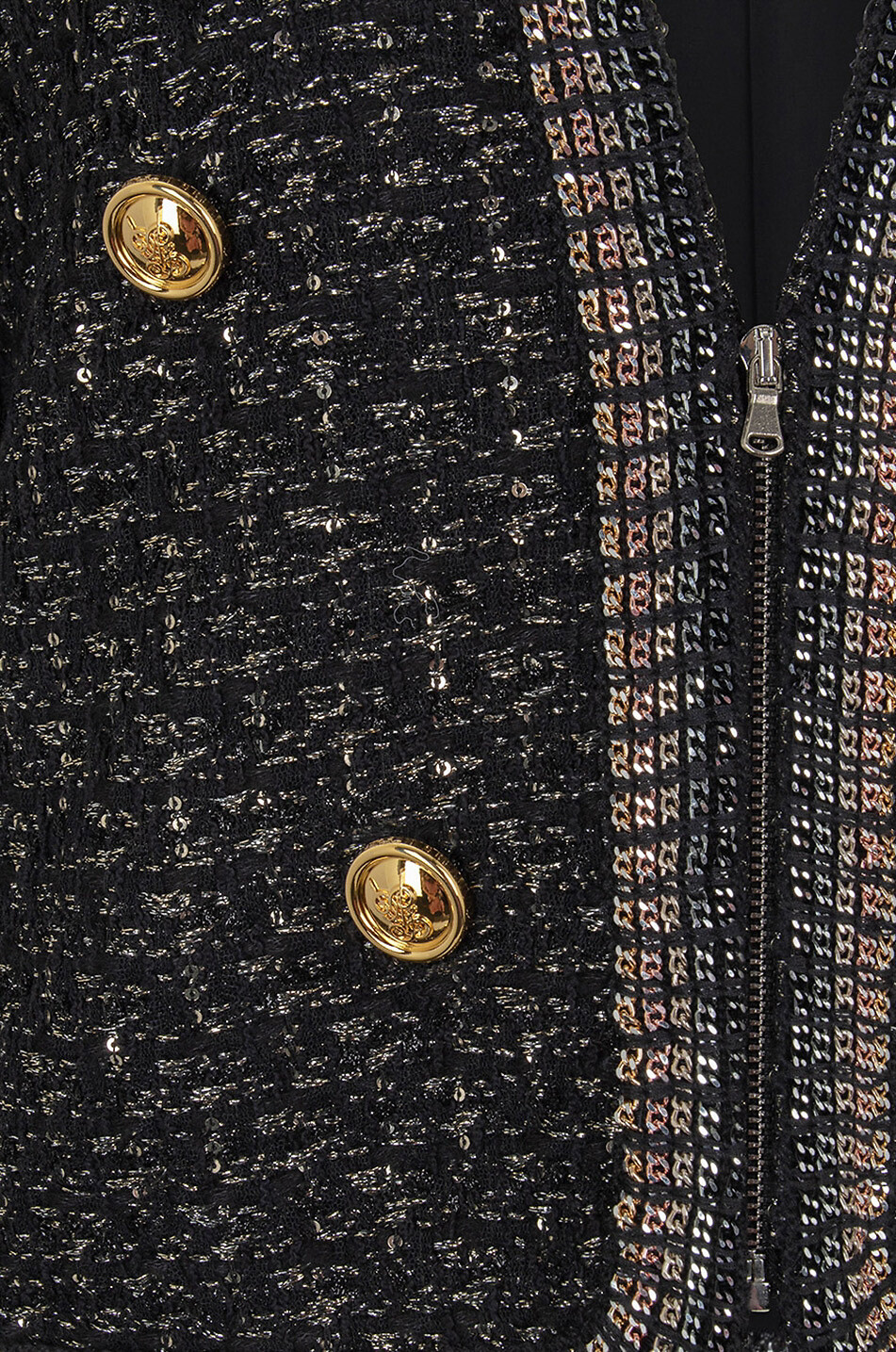 Tweed-Kostümjacke mit Pailletten und Ketten