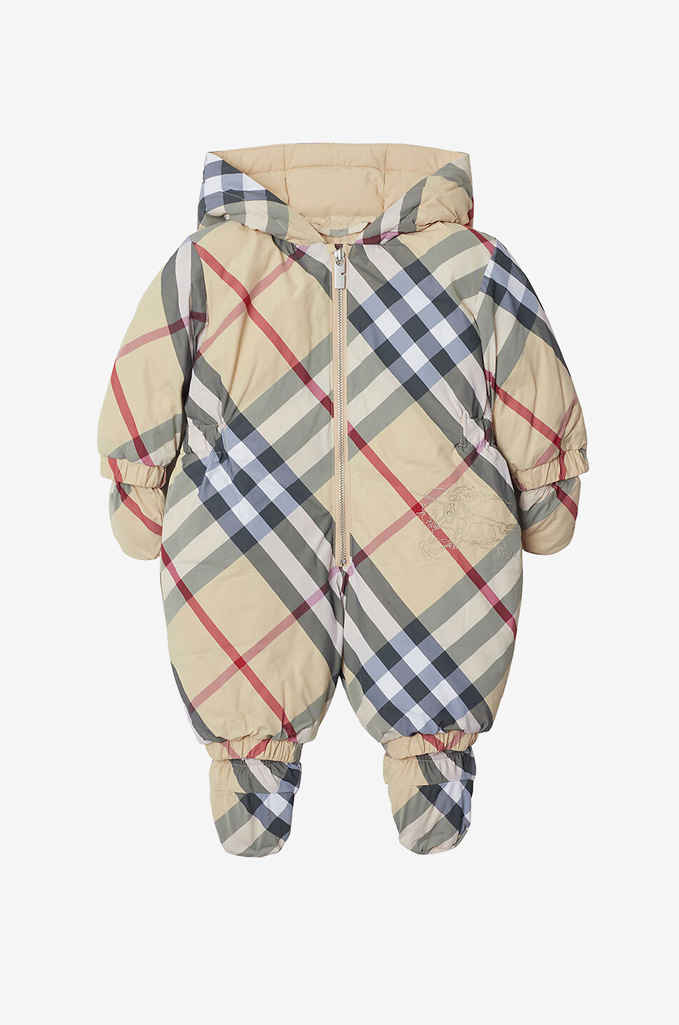 BURBERRY Robson Check baby snowsuit Baby Light beige 1
