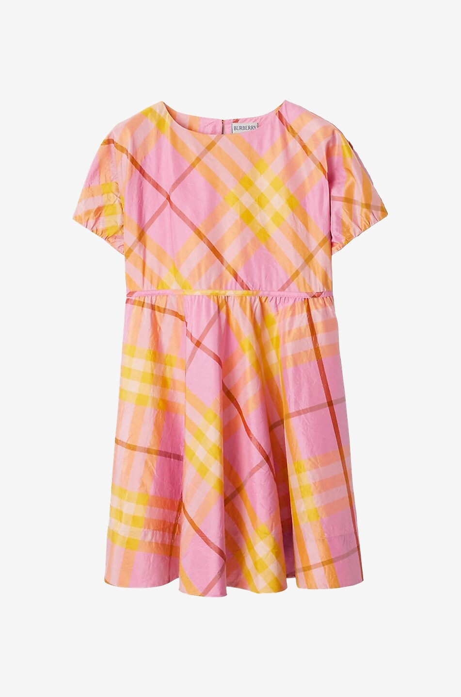 Robe en taffetas de soie à manches courtes fille Check