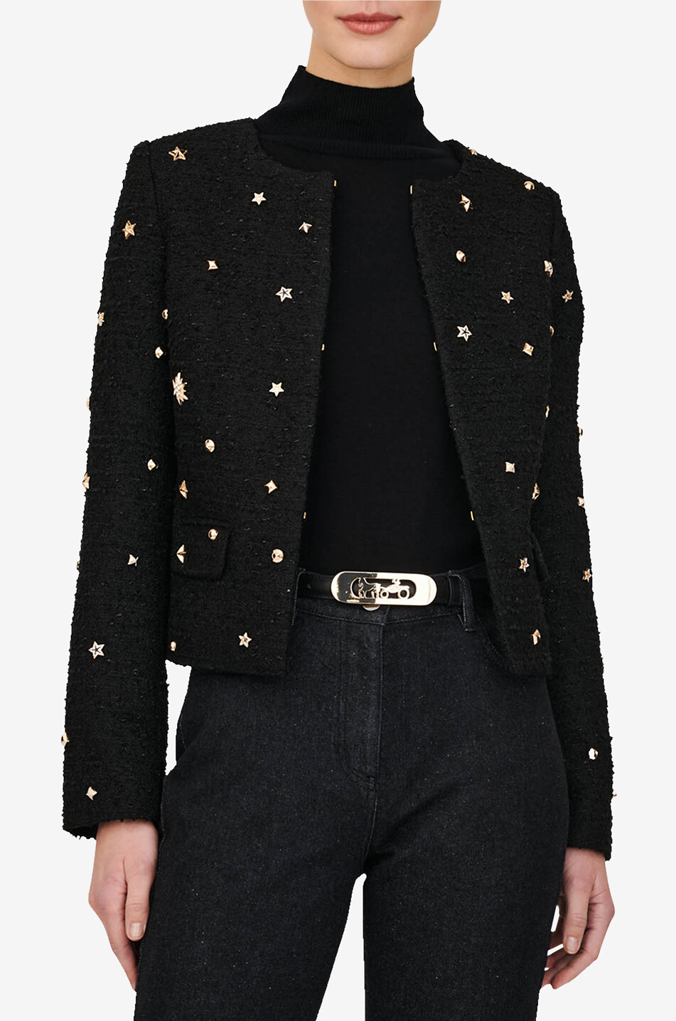 Bouclé-Tweed-Jacke mit Nieten und Sternen City Mikado