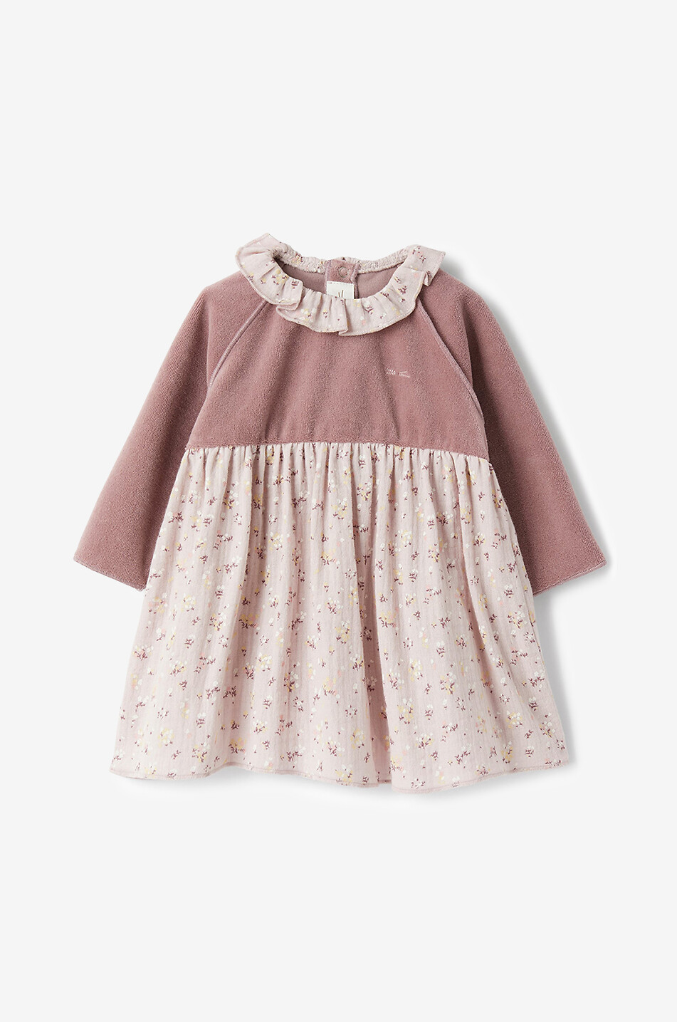 TEDDY & MINOU Babykleid aus geblümtem Gaze und Samt Baby ROSA 1