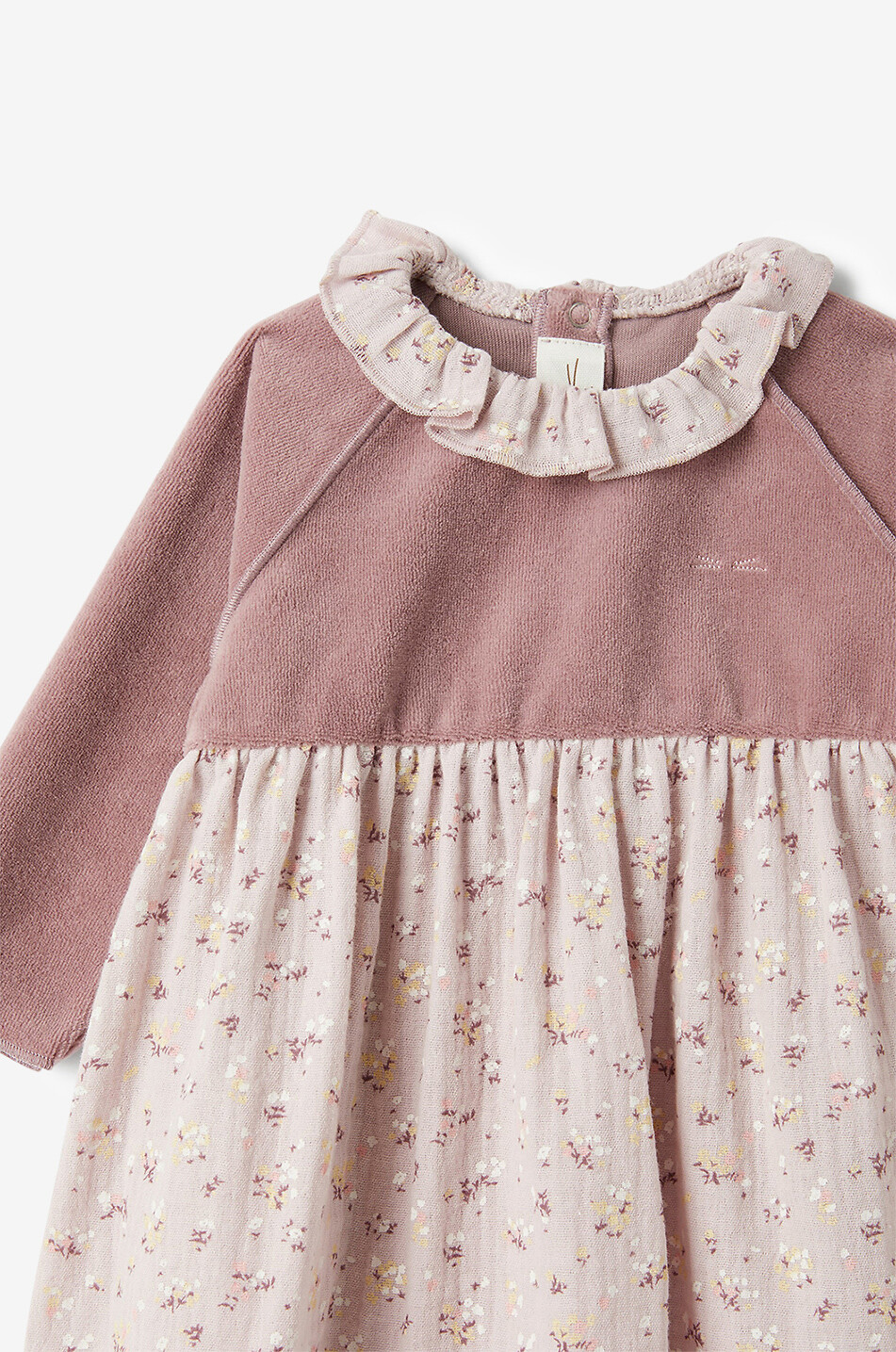 Babykleid aus geblümtem Gaze und Samt