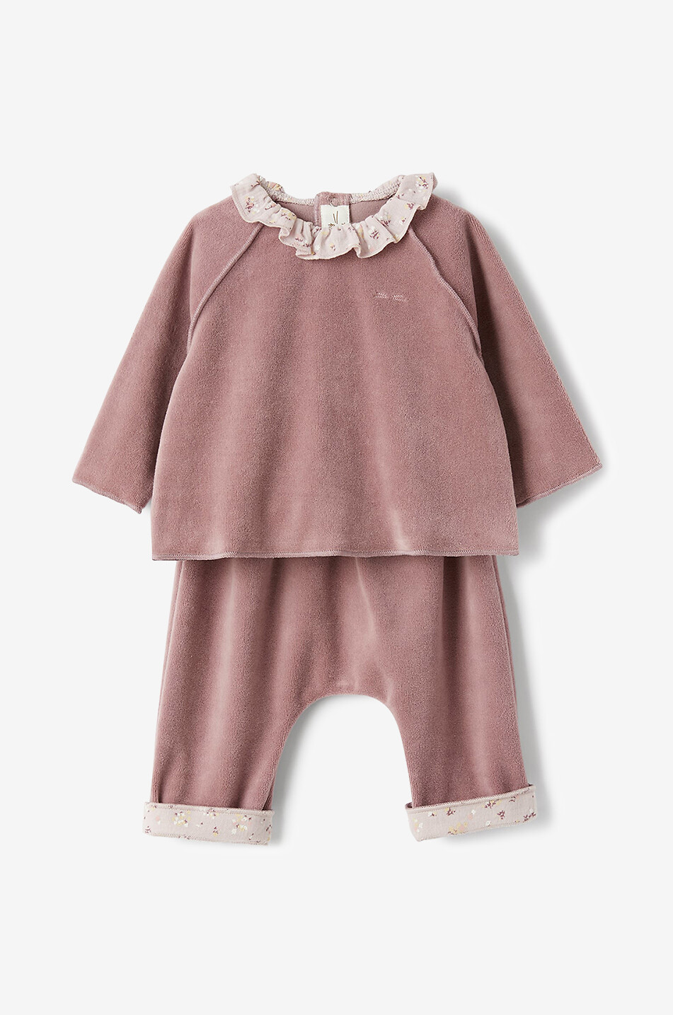Baby velvet jogging suit with floral collar