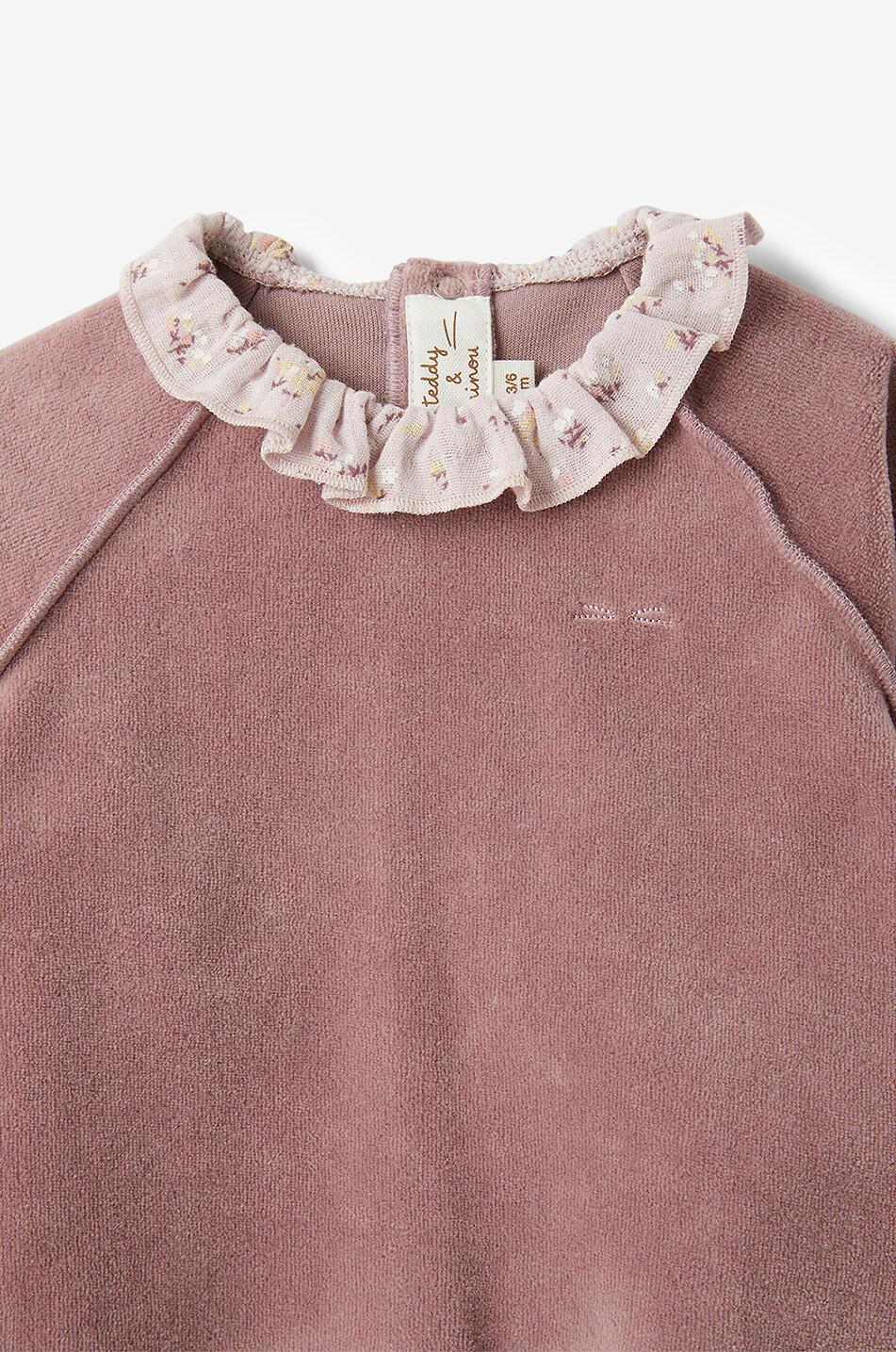 Baby velvet jogging suit with floral collar