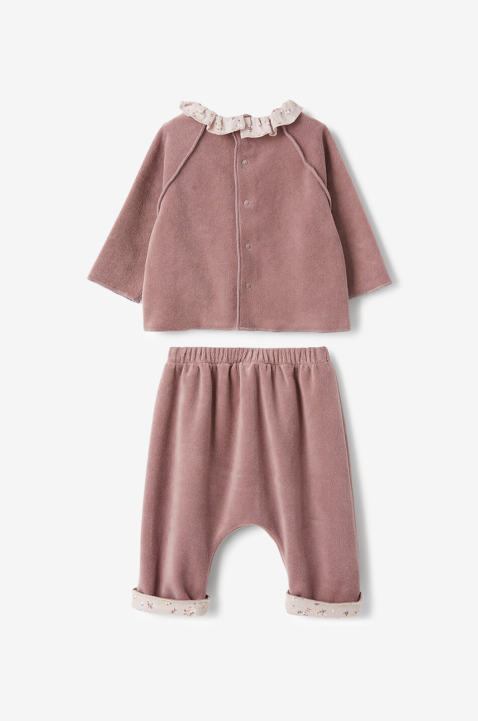Baby velvet jogging suit with floral collar