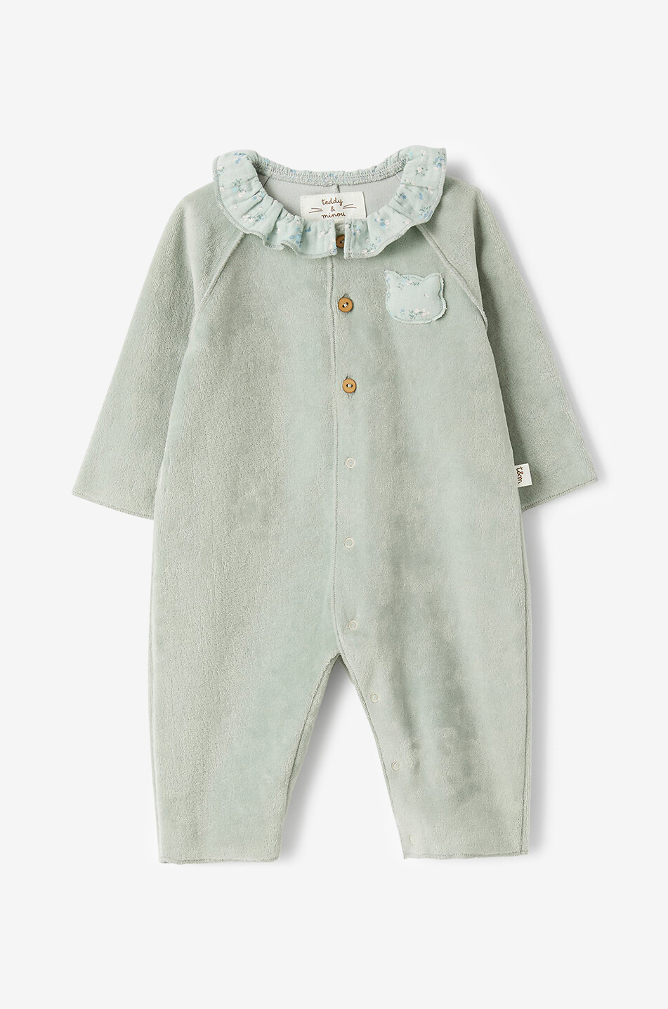 Samt-Pyjama für Babys mit Kätzchenpatch