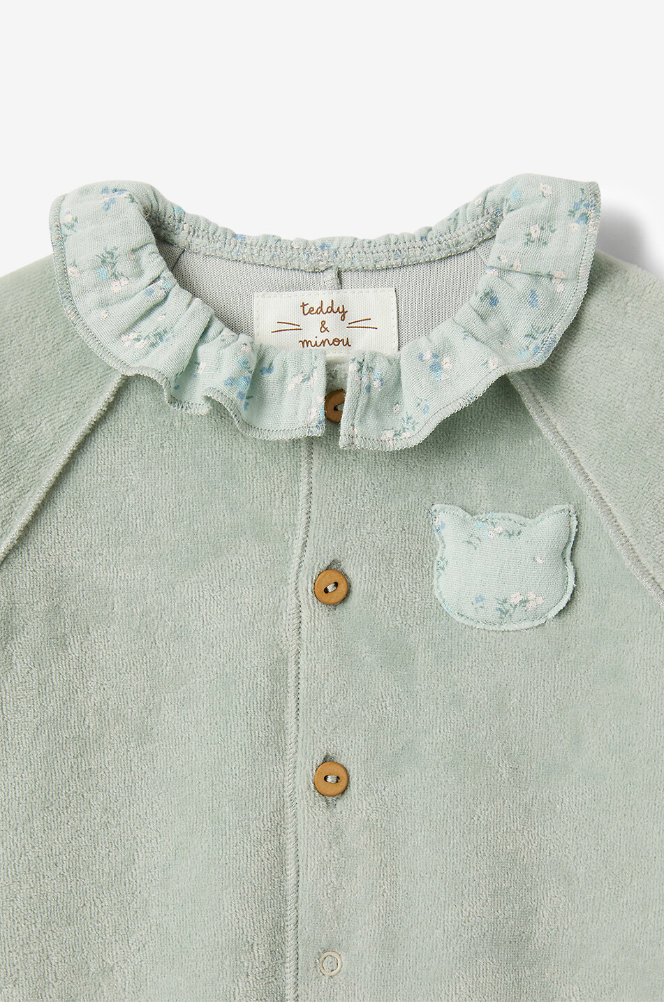 TEDDY & MINOU Samt-Pyjama für Babys mit Kätzchenpatch Baby BLAU 3