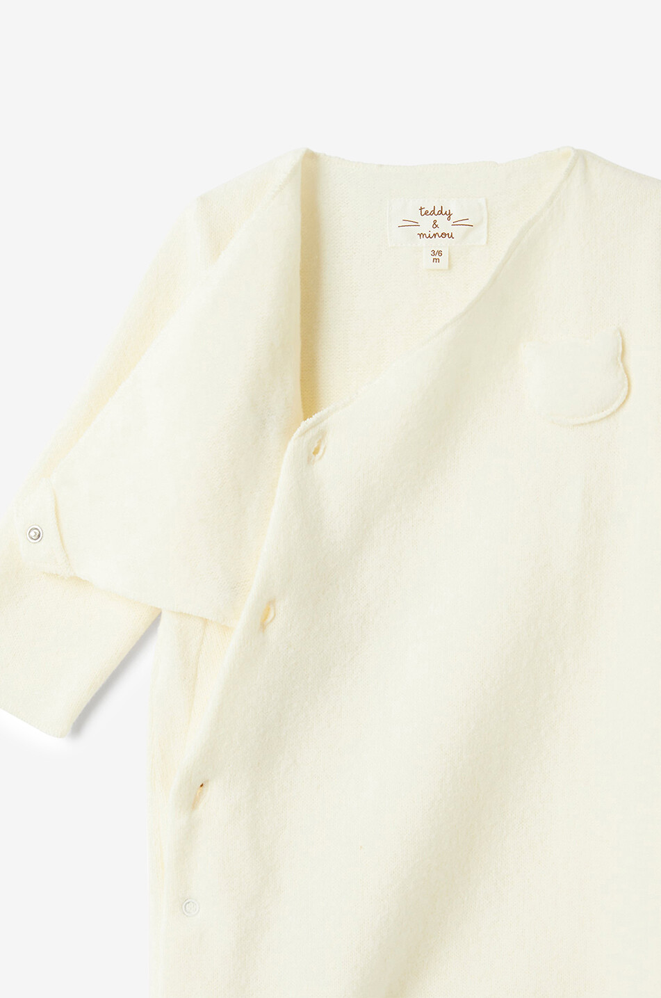TEDDY & MINOU Kitten patch adorned baby velvet all-in-one Baby WHITE 3