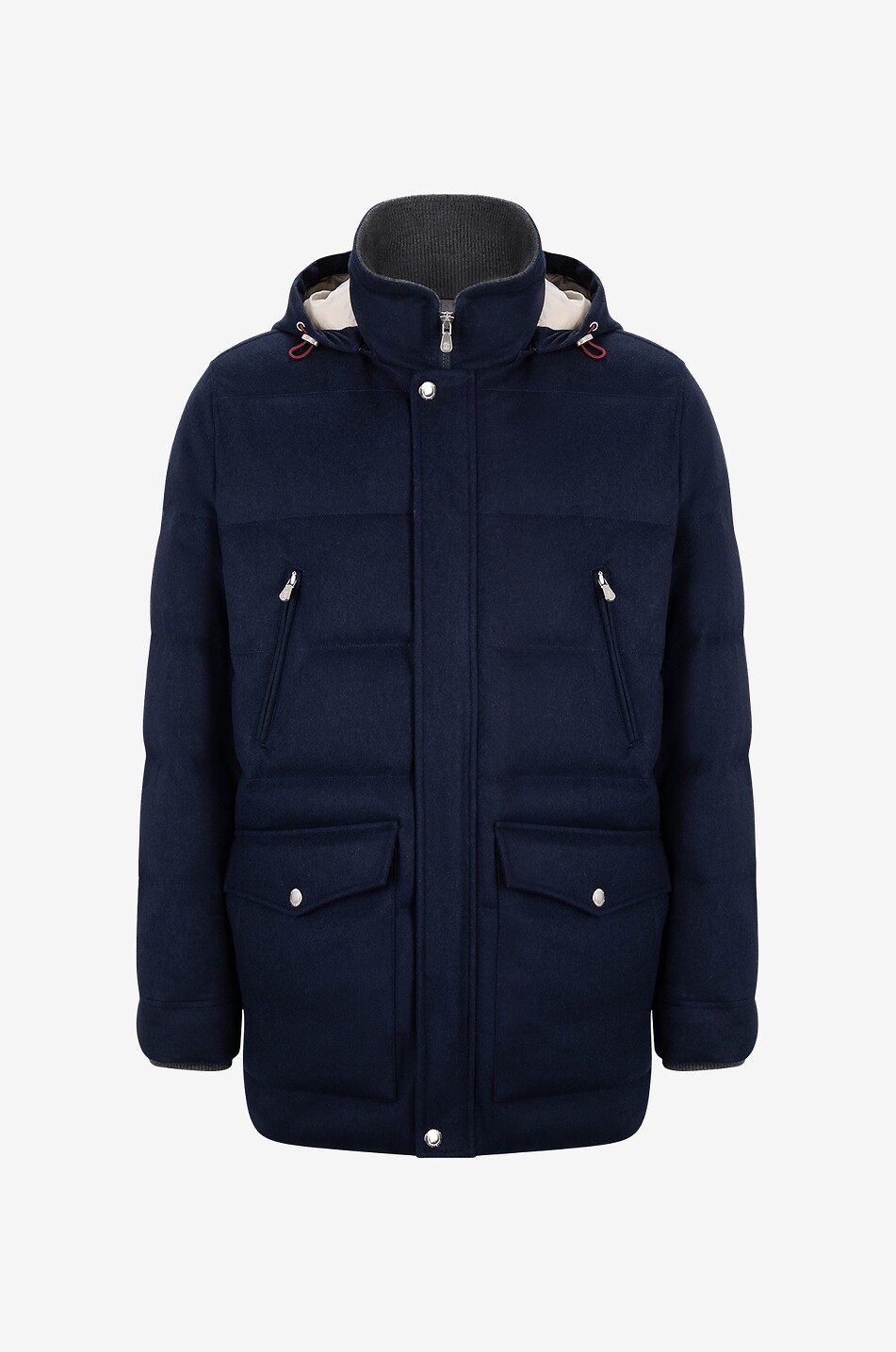 Water repellent wool padded hooded parka