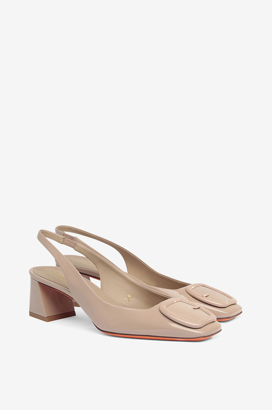 Slingback-Pumps aus Lackleder mit Blockabsatz und Schnalle 50
