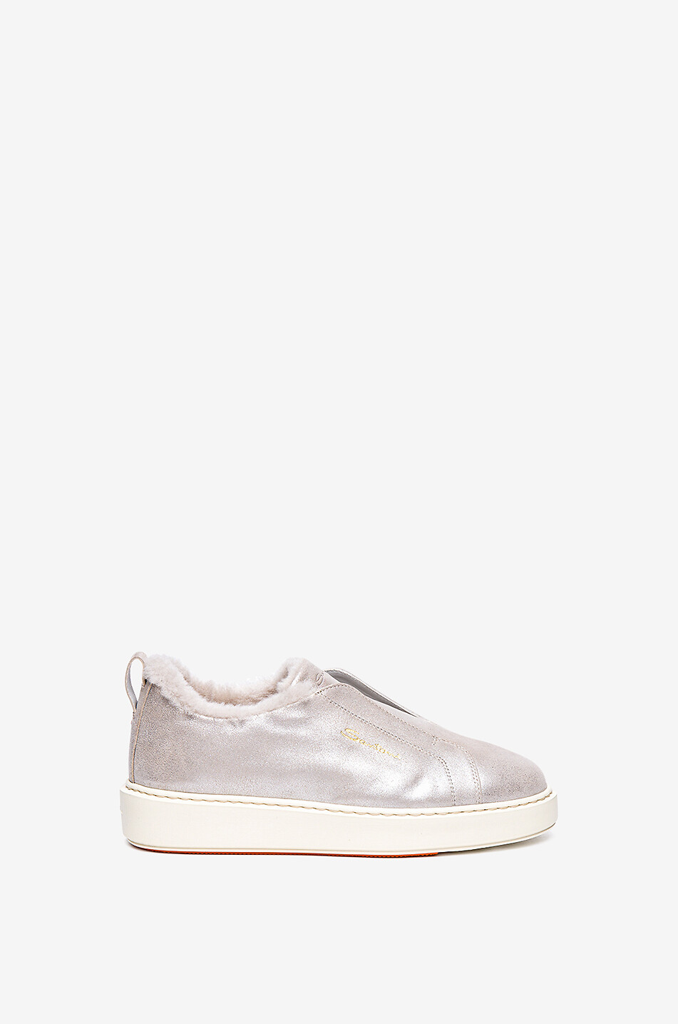 SANTONI Shearling-gefütterte Slip-on-Sneakers aus Metallic-Wildleder Damen GRAU 2