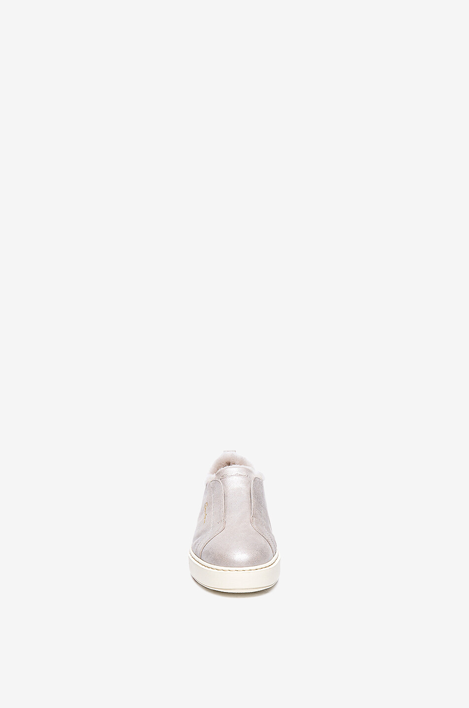 SANTONI Shearling-gefütterte Slip-on-Sneakers aus Metallic-Wildleder Damen GRAU 3