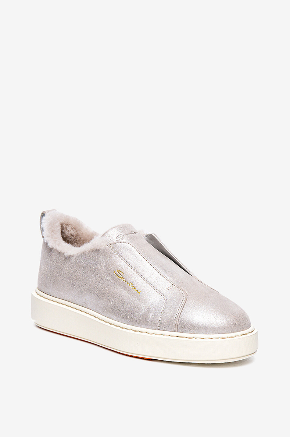 Shearling-gefütterte Slip-on-Sneakers aus Metallic-Wildleder