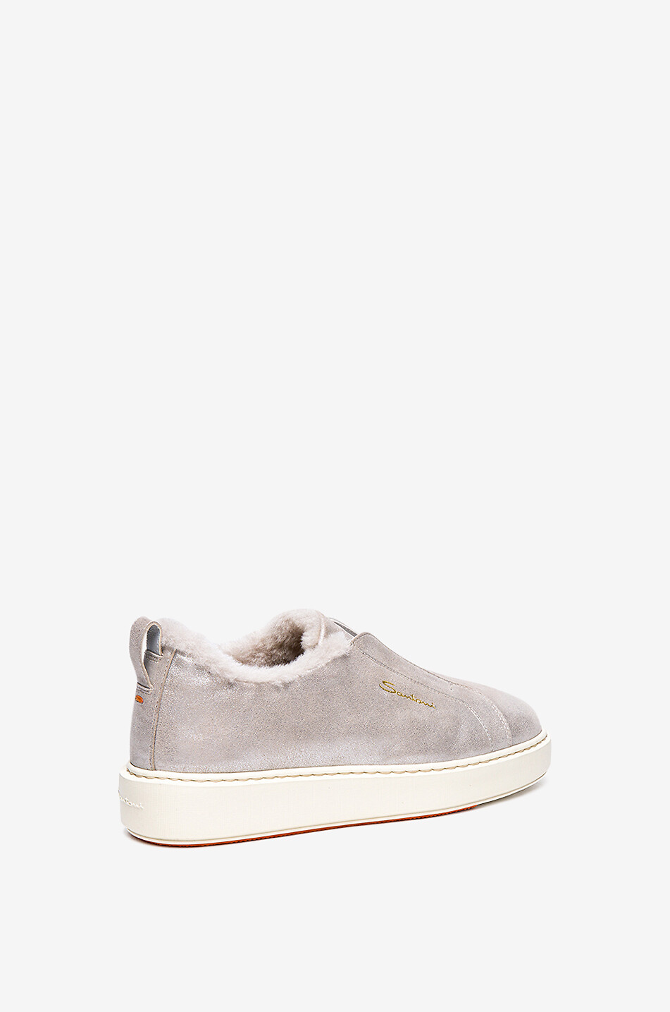 SANTONI Shearling-gefütterte Slip-on-Sneakers aus Metallic-Wildleder Damen GRAU 6