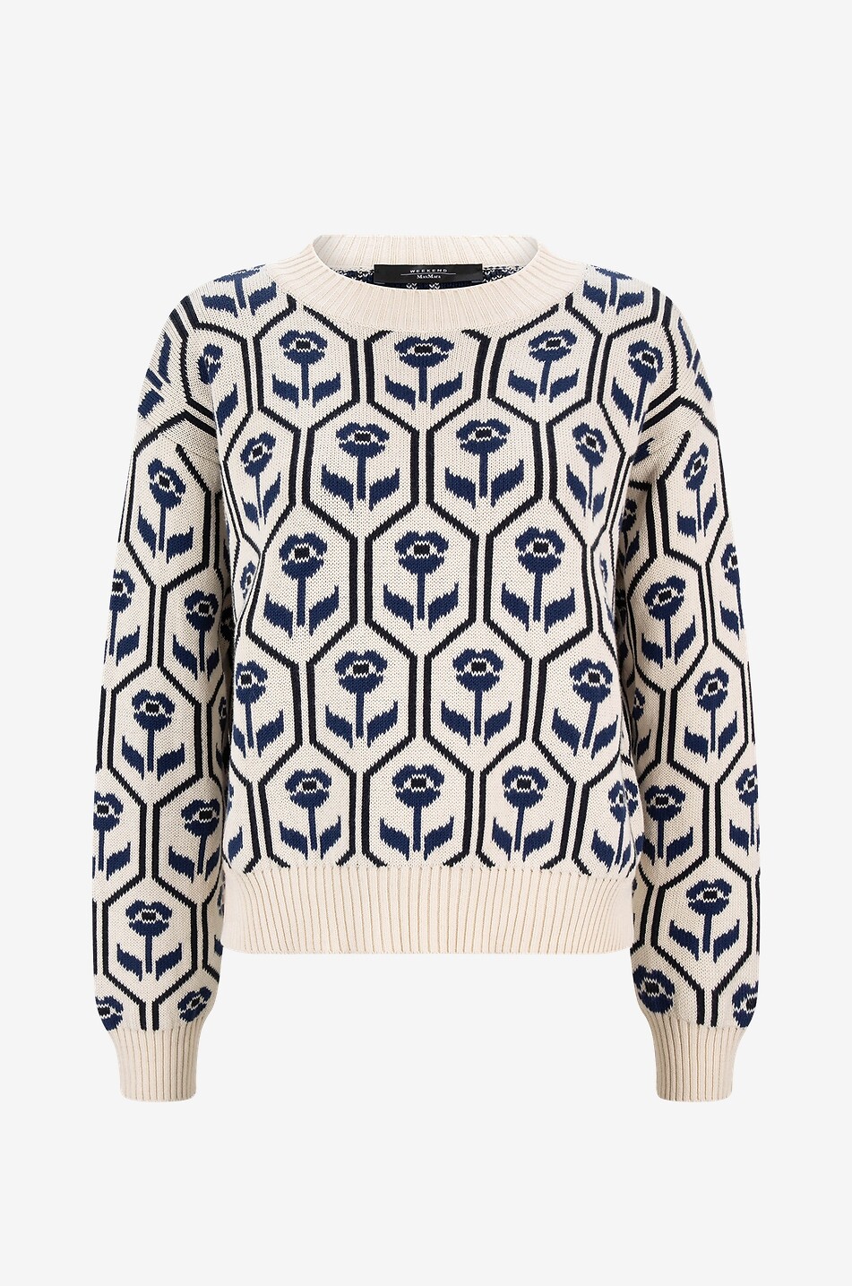 WEEKEND MAX MARA Pull jacquard motif floral et losanges Odeon Femme Beige clair 1