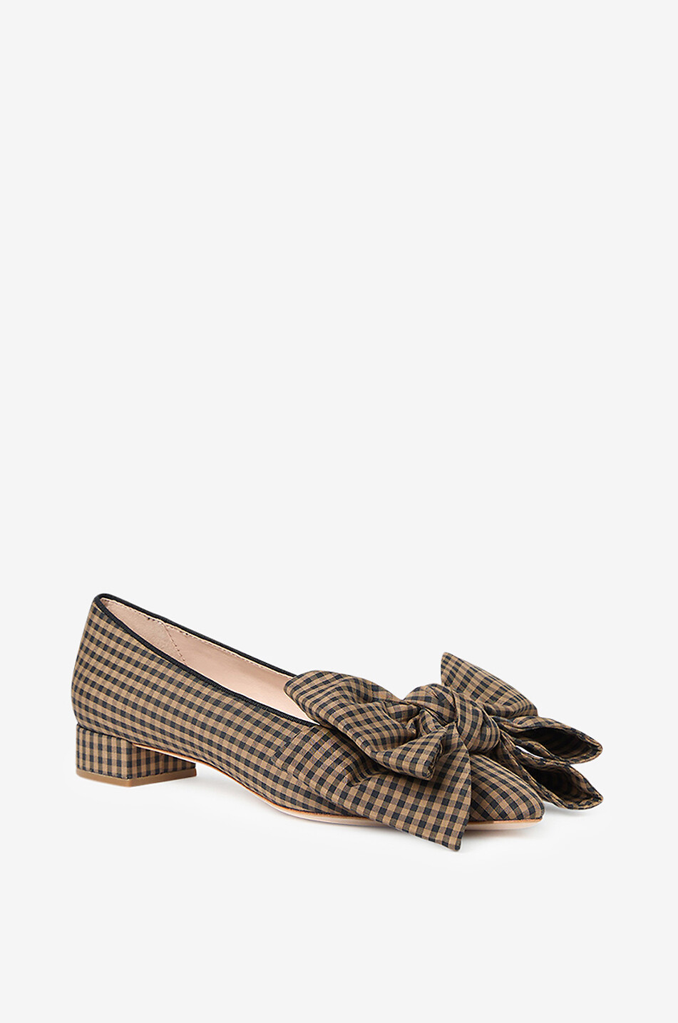 Noa gingham check fabric bow-adorned ballet flats