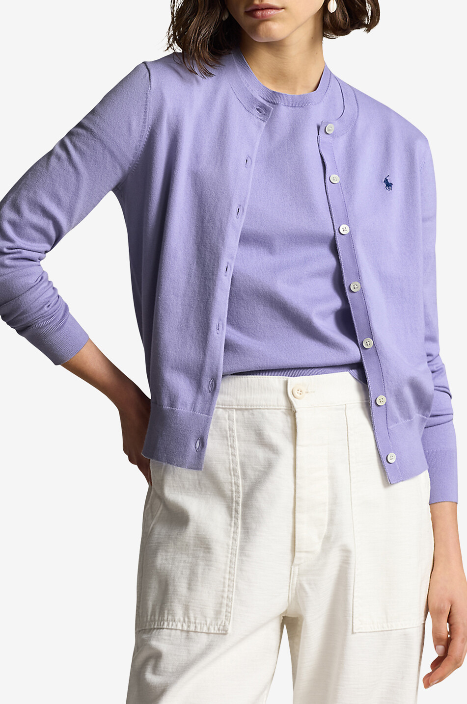 POLO RALPH LAUREN Pony thin cotton blend round neck cardigan Women LIGHT PURPLE 2
