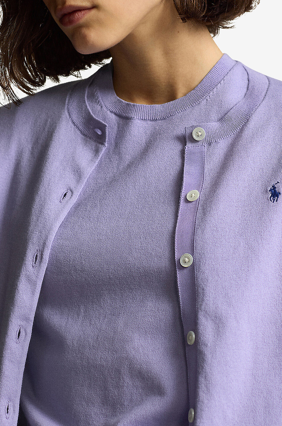 POLO RALPH LAUREN Pony thin cotton blend round neck cardigan Women LIGHT PURPLE 5