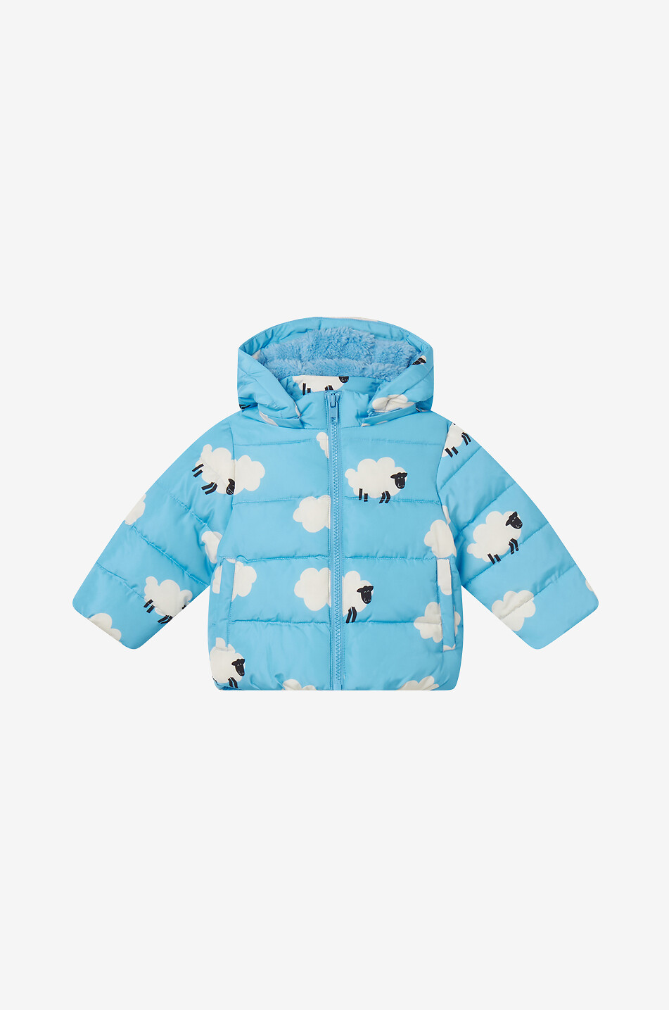 Bedruckte Baby-Daunenjacke mit Kapuze Sheep