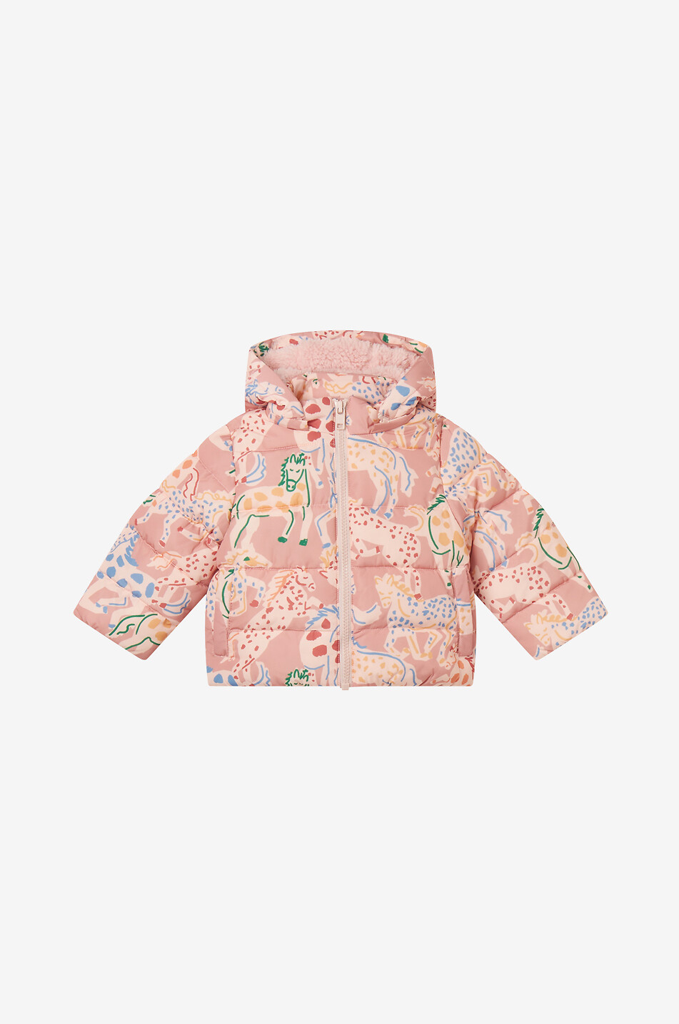 Bedruckte Baby-Daunenjacke mit Kapuze Horses