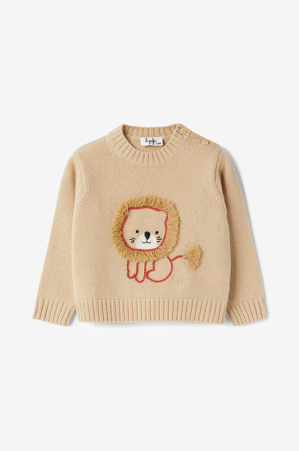 Lion embroidered baby crewneck wool jumper