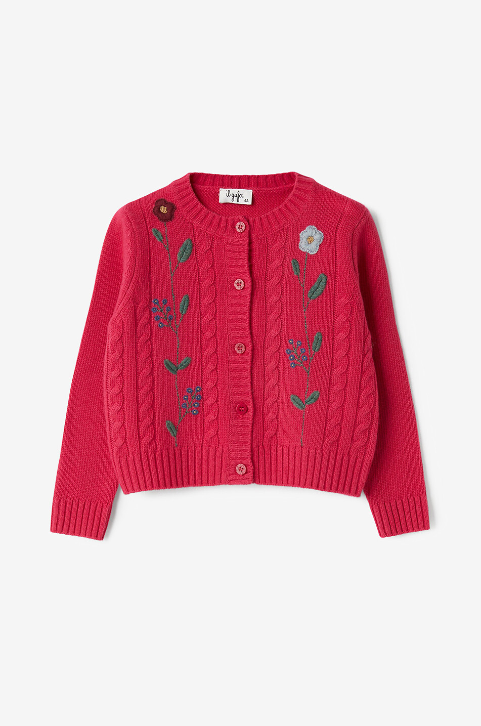 Bestickter Mädchen-Zopfstrickcardigan aus Wolle