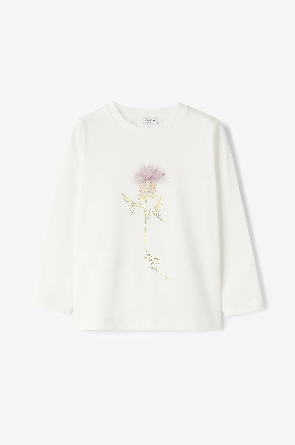 Mädchen-Langarm-T-Shirt mit Print und Stickeri Distel