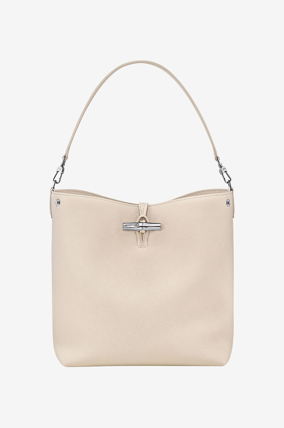 LONGCHAMP Sac porté épaule en cuir grainé Bambou M Femme BLANC CASSE 1
