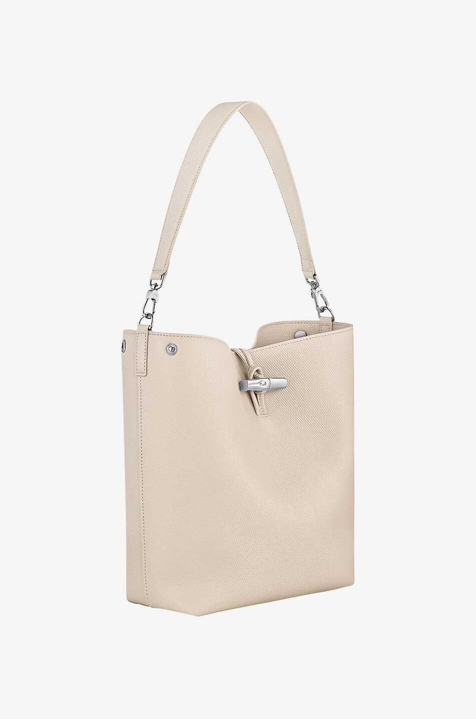 LONGCHAMP Sac porté épaule en cuir grainé Bambou M Femme BLANC CASSE 2