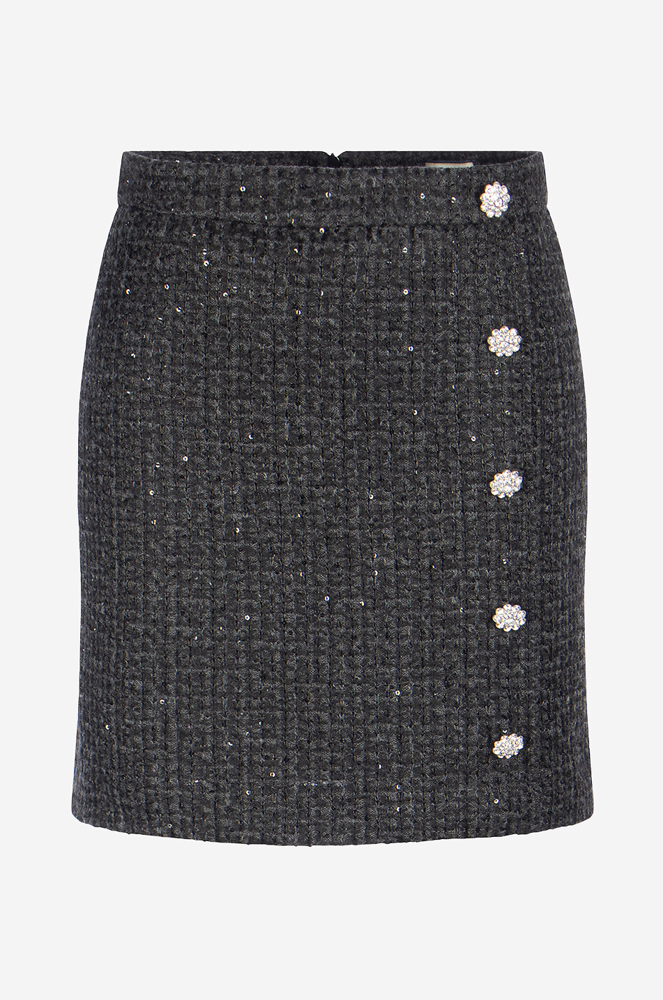 Minijupe ajustée en tweed à boutons bijou Jenny