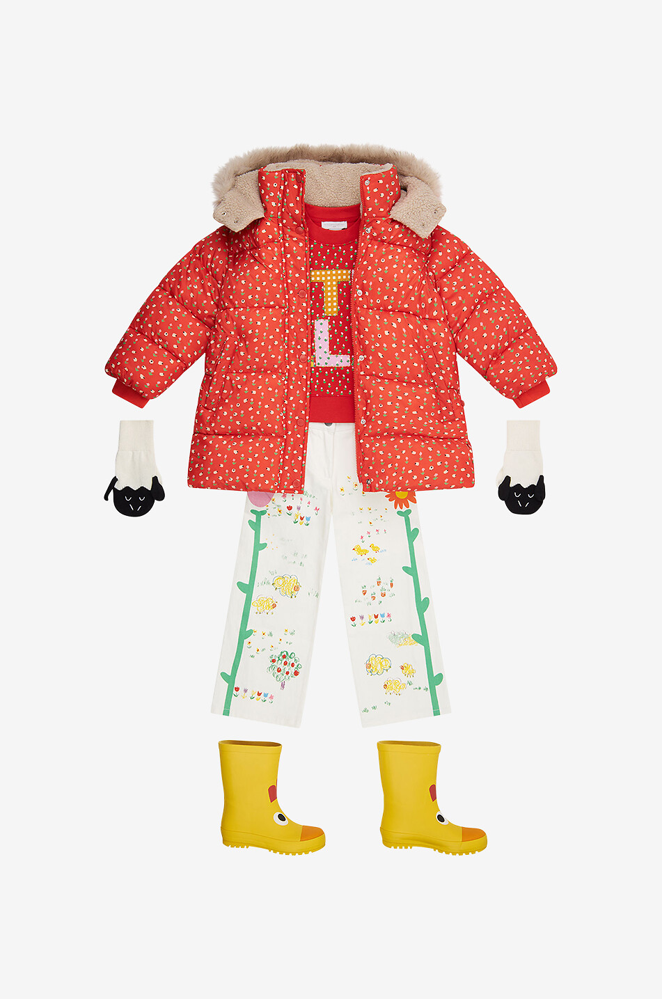 Sheep & Florals girls' hooded down jacket