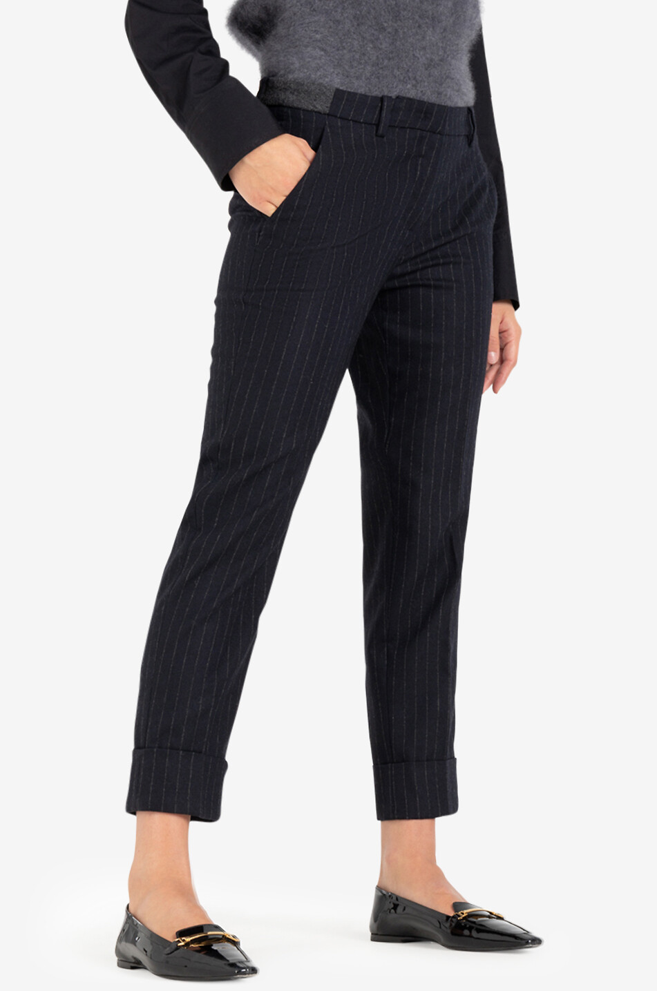 Zigarettenhose aus Nadelstreifen-Flanell Krystal