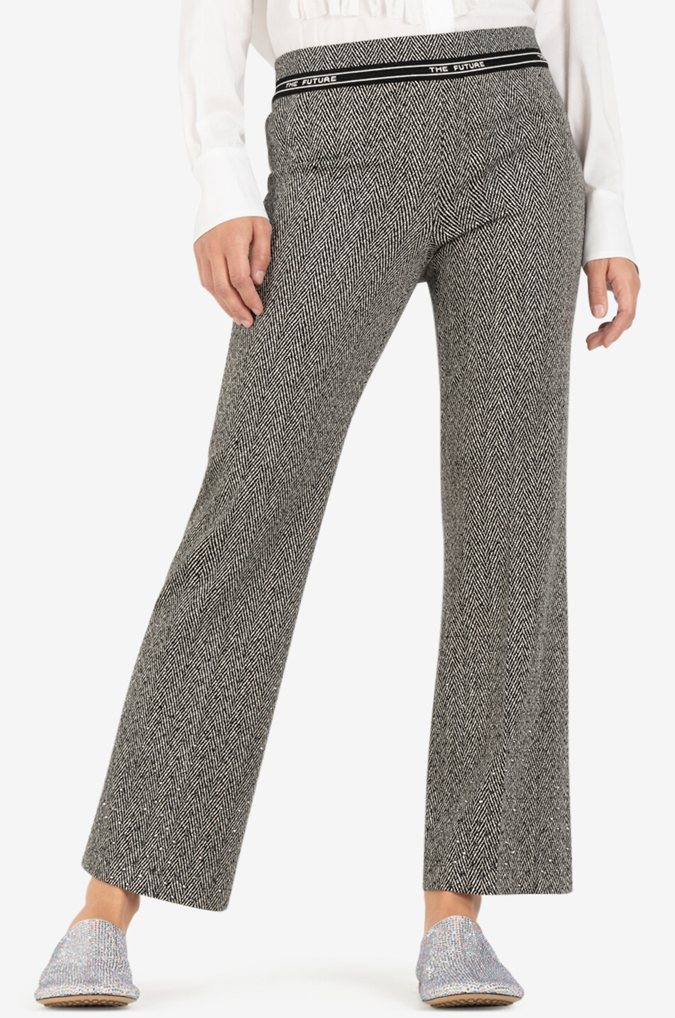 Ausgestellte Hose aus Fischgrät-Tweed Faith