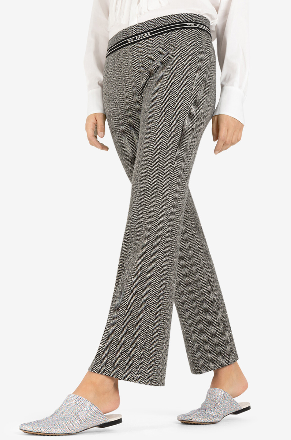 Ausgestellte Hose aus Fischgrät-Tweed Faith