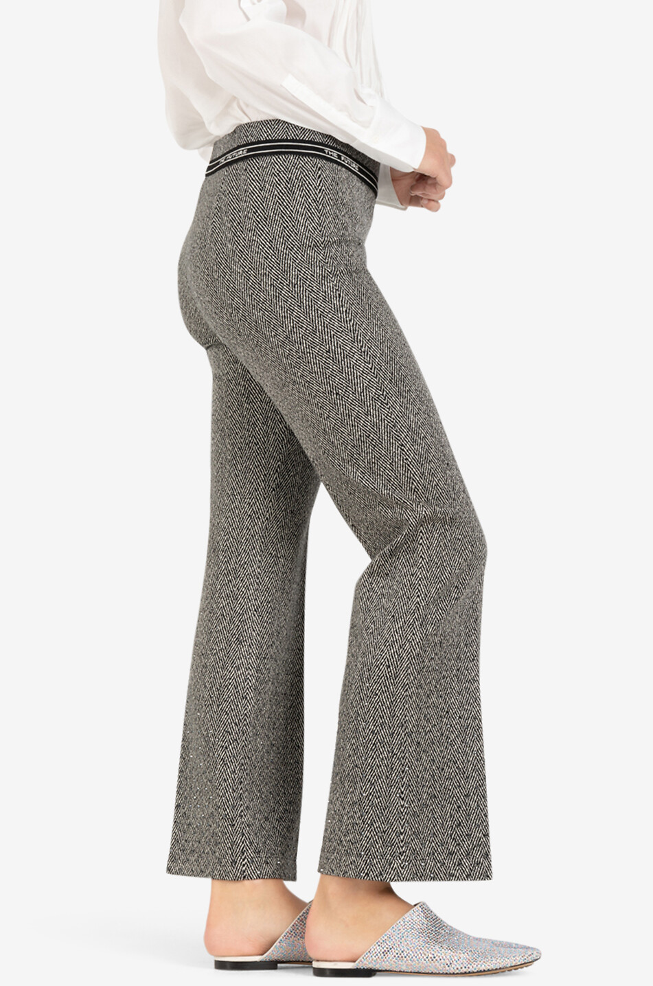 Ausgestellte Hose aus Fischgrät-Tweed Faith