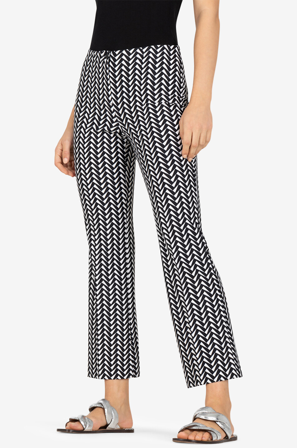 CAMBIO Ros Easy Kick flared triangle printed jersey trousers Women BLACK 3