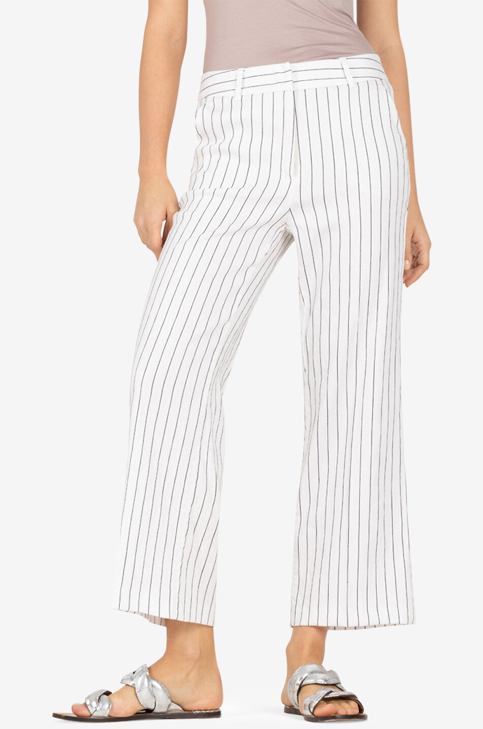 CAMBIO Verkürzte Nadelstreifenhose aus Leinenmix mit weitem Bein California Damen WEISS 3